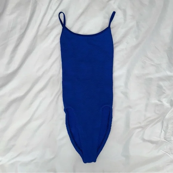 New Hunza G Pamela Royal Blue Swimsuit Crinkle Monokini One Piece Rare Stretchy - Picture 12 of 13